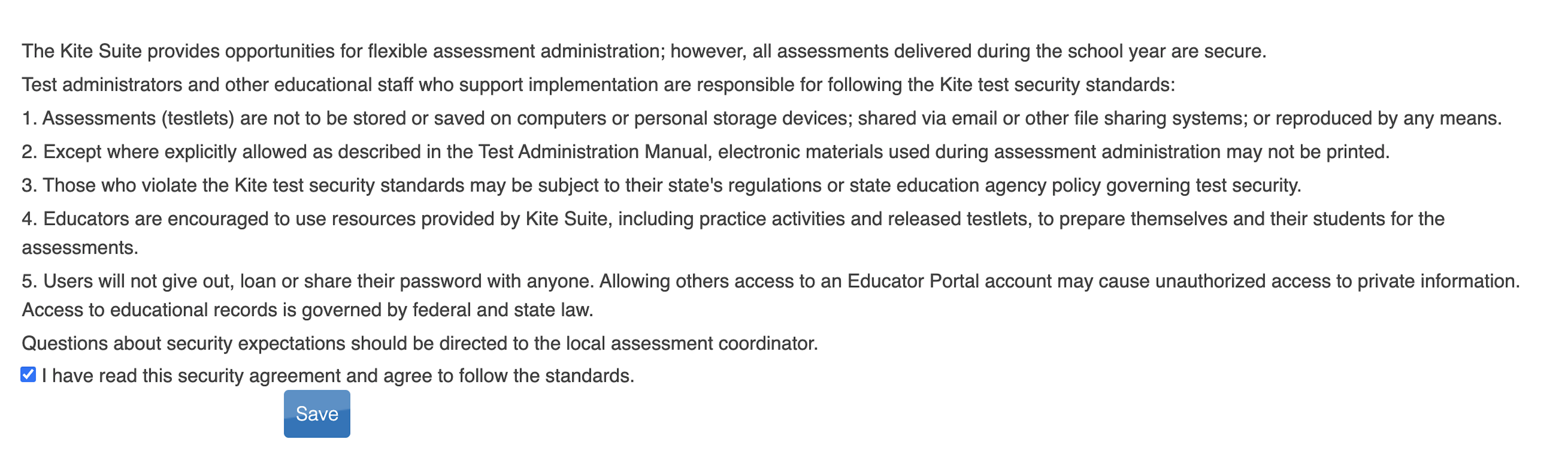 A screenshot of the test security agreement.